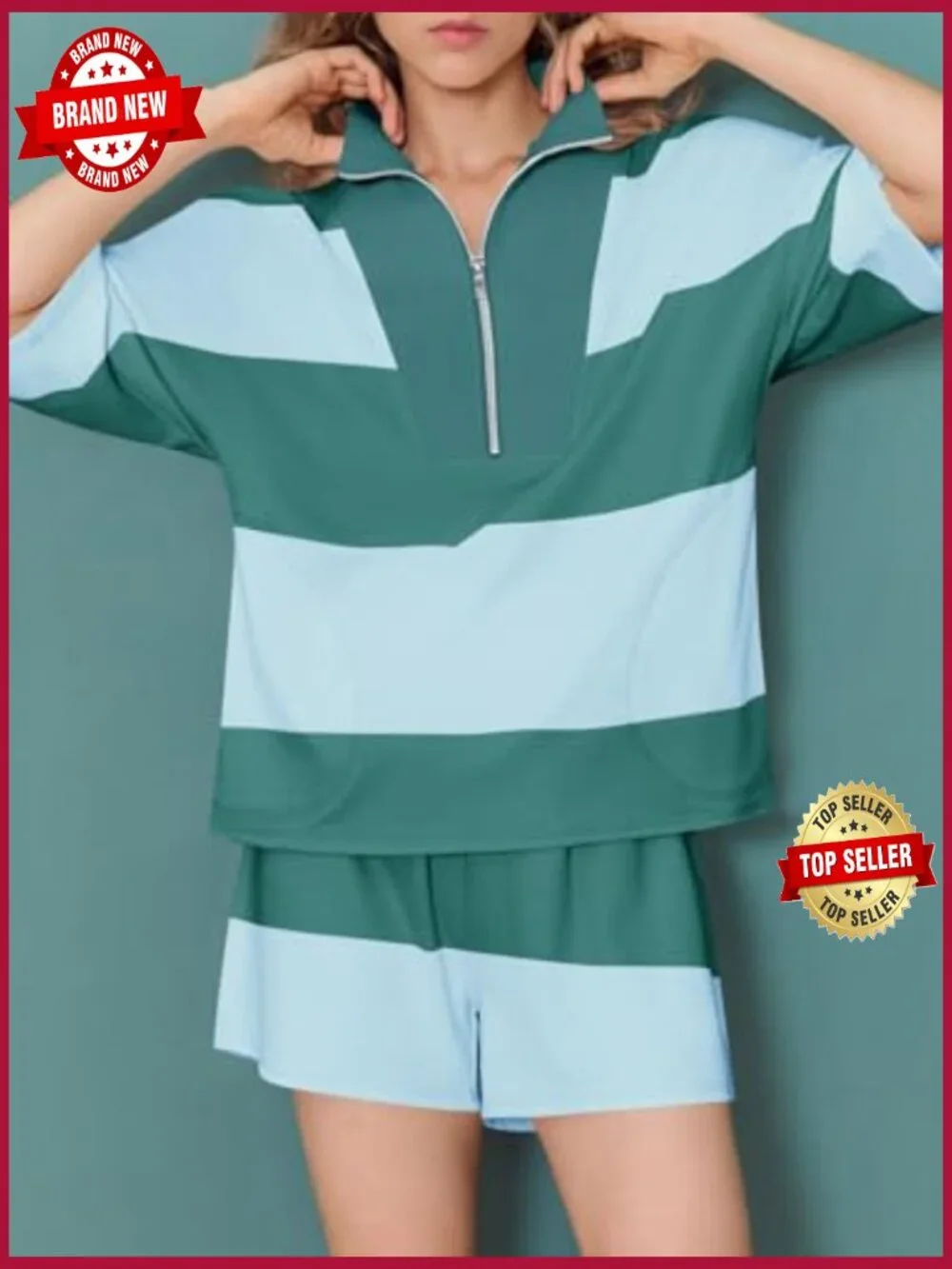 2 Piece Summer Striped Sweatshirt Shorts Matching Lounge Set Tracksuit